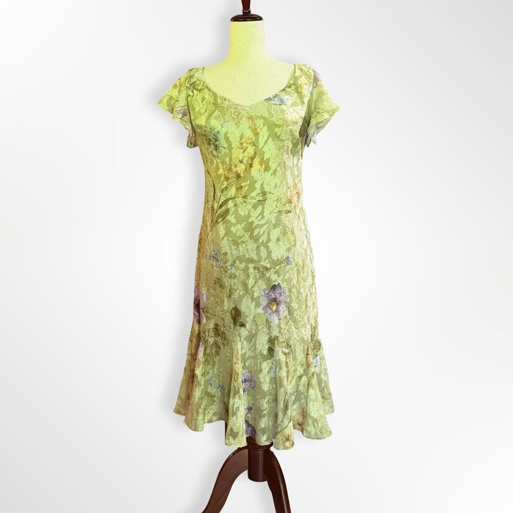 KPetite, 90s Green Burnout Floral Ruffle Midi Dress, 4 Whimsigoth Fairycore